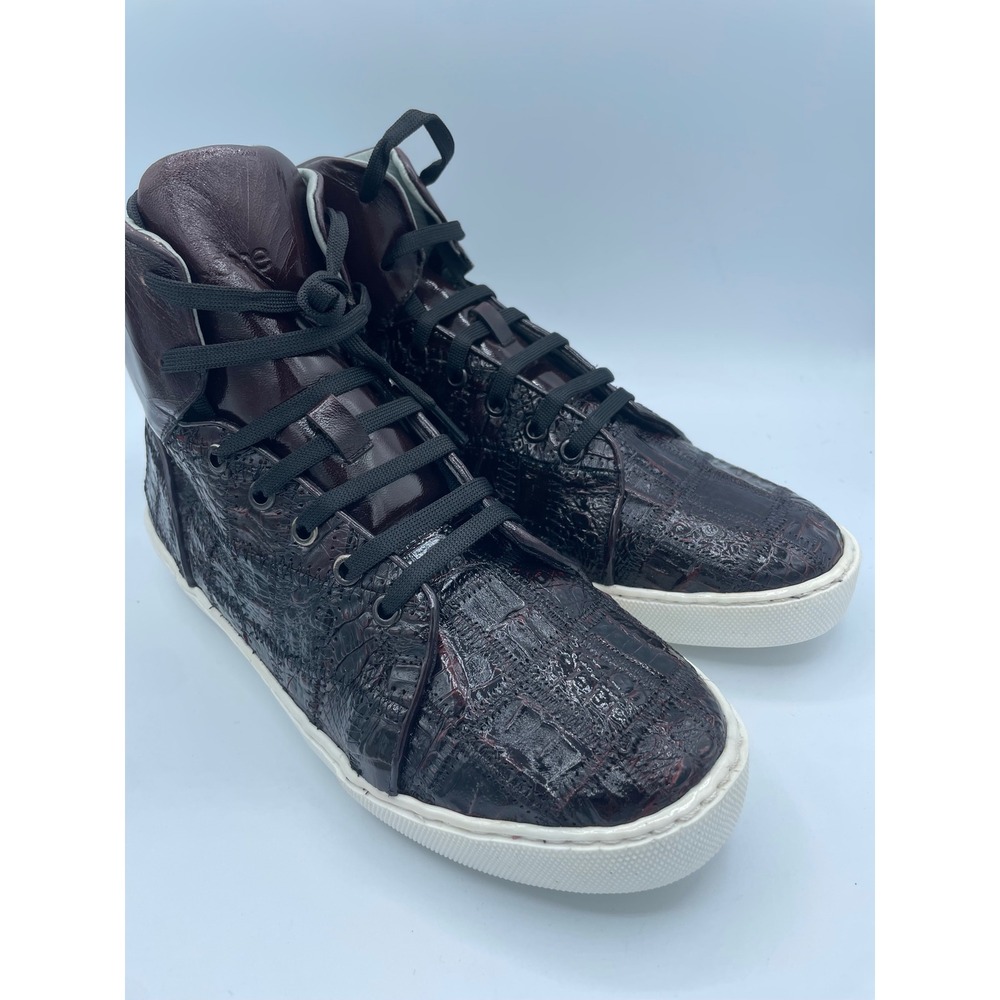 Belvedere Mens Black Cherry Crocodile Leather High Top Sneakers Vero Y01‎ Size 8